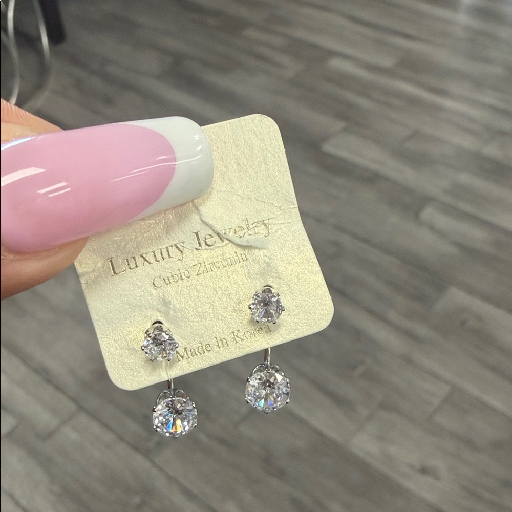 Silver Cubic Zirconia Drop & Stud Earring Set